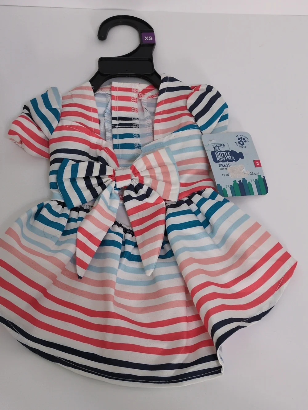 NWT Youly XS Striped Dog Dress Front Bow Recycled Fabric Pet Apparel 3958089